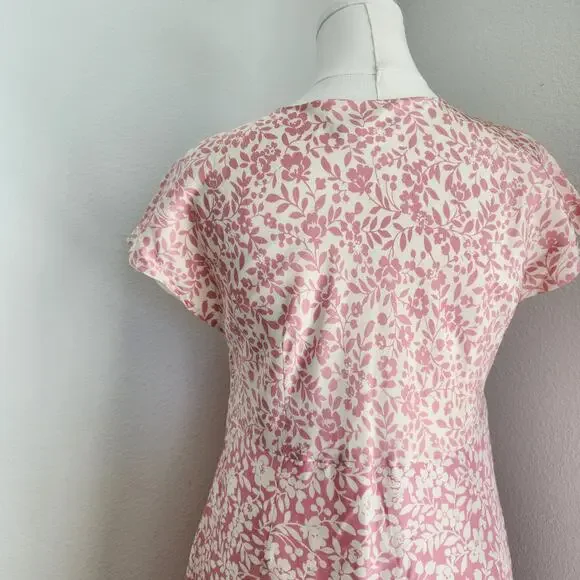 Y2K Isabella Bird White & Pink Floral V Neck Silk Midi Dress M - Picture 6 of 15
